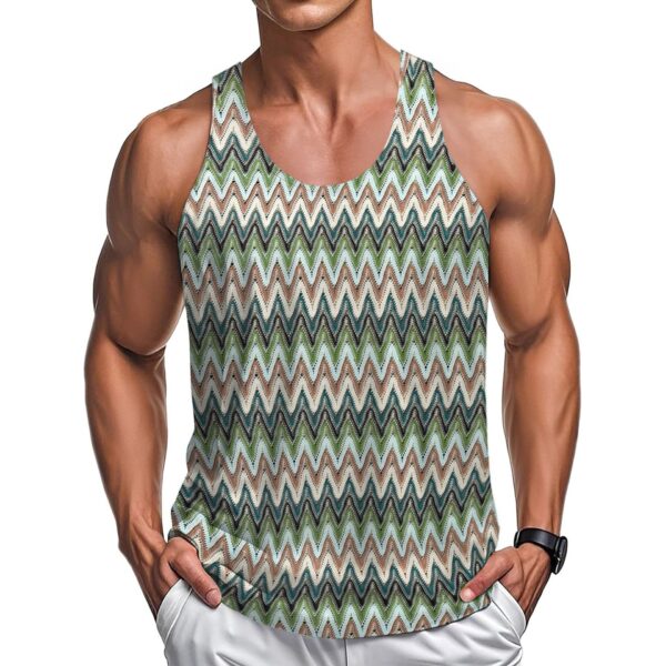 Summer Casual Men's Clothing Retro Style Contrast Color Wave Color Stripes Fabric Vest - Image 5