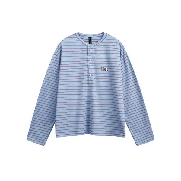 American Retro Men's Clothes Striped Long Sleeve Embroidered Button T-shirt - Image 4