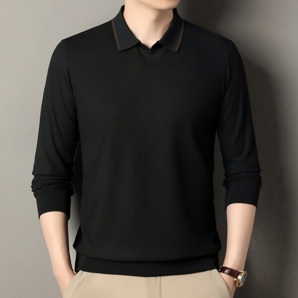 New Men's Vertical Stripes Solid Color T-shirt Bottoming Shirt - Image 6