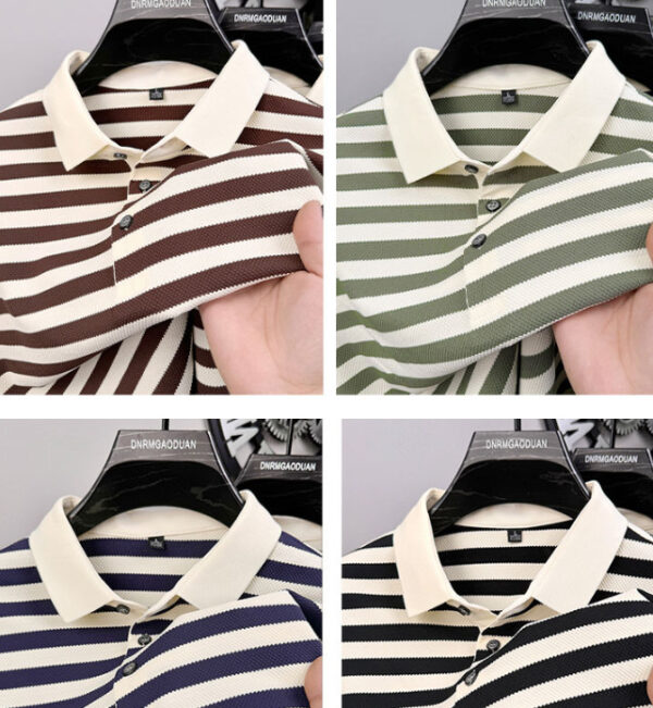 Lapel Jacquard Stripes Breathable Sweat Absorbing Business Casual Men's Clothing - Image 5