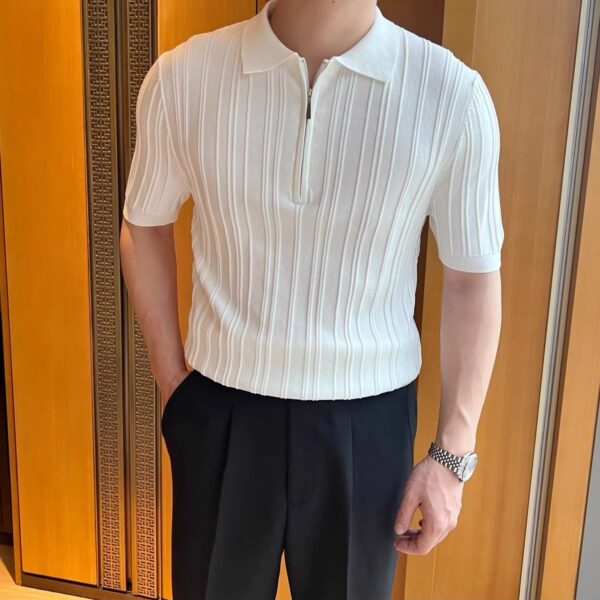 Casual Zipper Short Sleeve Men's Retro Elegant Jacquard Lapel - Image 7