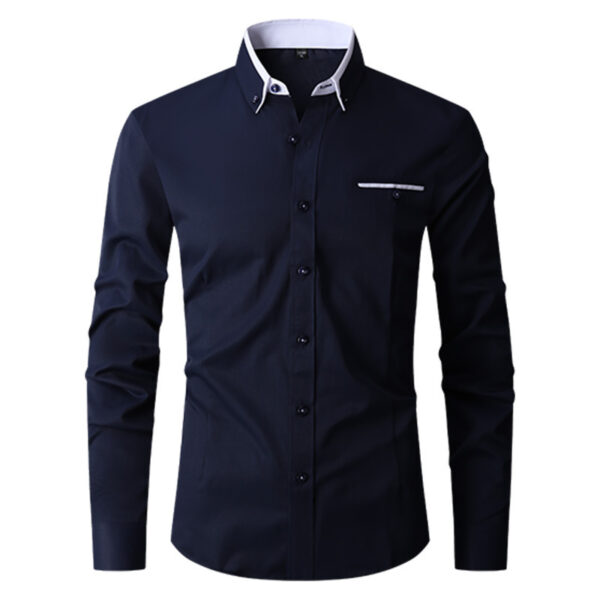 Faux Pocket Decorative Men's Long-sleeved Shirt European Size - Image 4