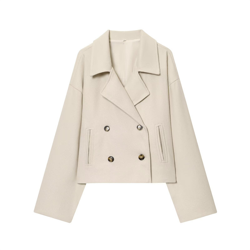 Simple Double Breasted Short Woolen Coat Women's Top - Image 7