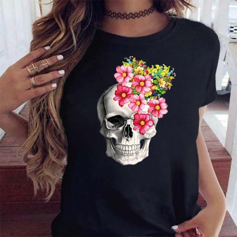 Round Neck Ladies Retro Plus Size T-shirt
