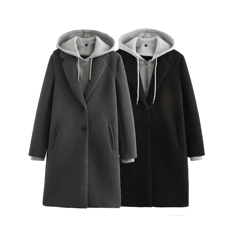 Detachable With Coat And Cap Stitching Coat For Women