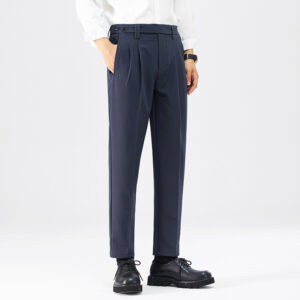 Button-waist Straight-leg Mens Casual Pants Korean-style Trendy