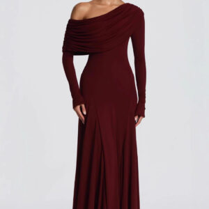 Mesh Long-Sleeve Slim-Fit Hip-Hugging Elegant Evening Maxi Dress