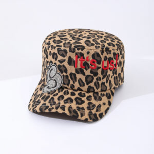 Camouflage Leopard Print Letter Embroidery Rhinestone Trendy Flat-top Baseball Cap Suitable For Outdoor Outings, Travel And Daily Use