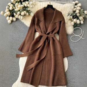 Elegant Minimalist Long-style Fashion Knit Cardigan Coat